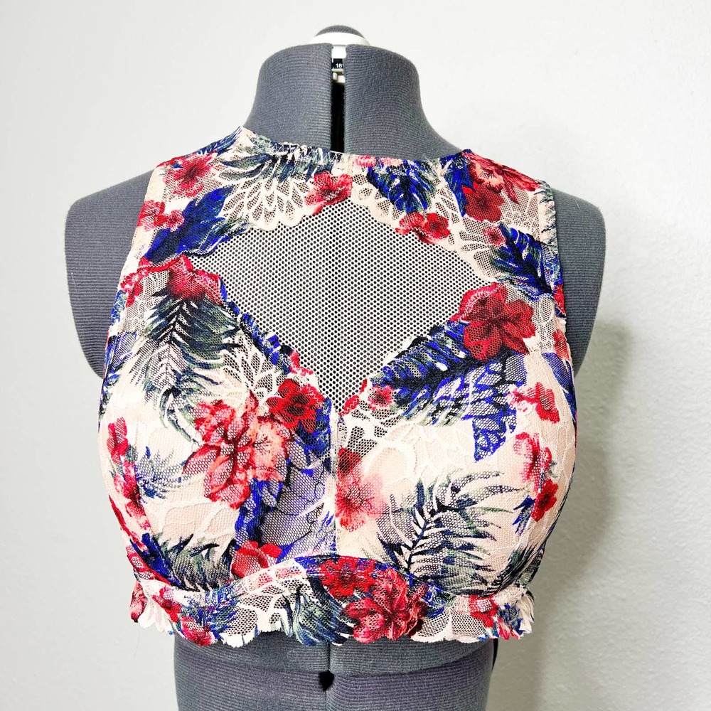 VS Pink Bra Push Up Large Floral Lace Mesh Victoria's Secret